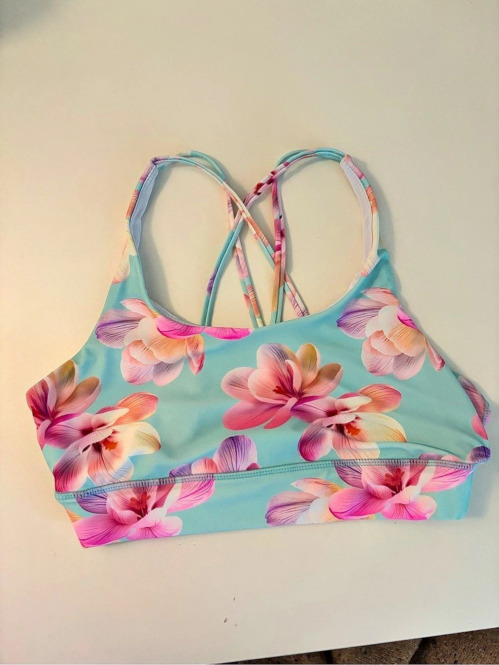 Hapari Crossback Bikini Top Floral Blue & Pink Medium